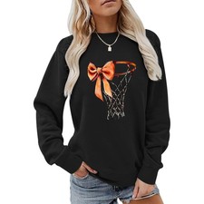 Basketball Crewneck Sweatshirt for Women Game Day Sweatshirts Bow Graphic Lon...