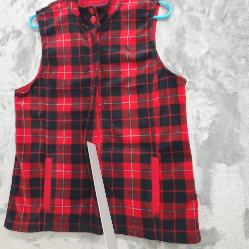 Basic Editions Vest Womens M Red Plaid Fleece Sleeveless Full Zip Casual Holiday - Image 2 of 4