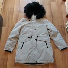 New.womens.george.cream Waterproof Fur Hood Parka Coat.size 12-14