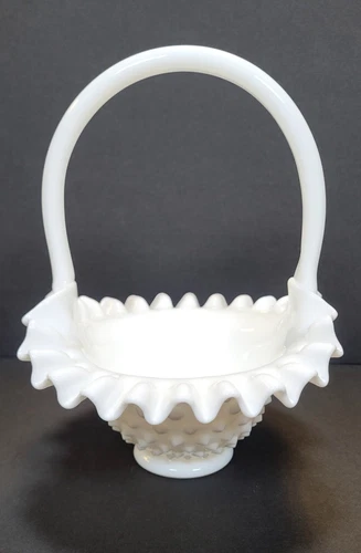Vintage Fenton Hobnail Milk Glass Basket