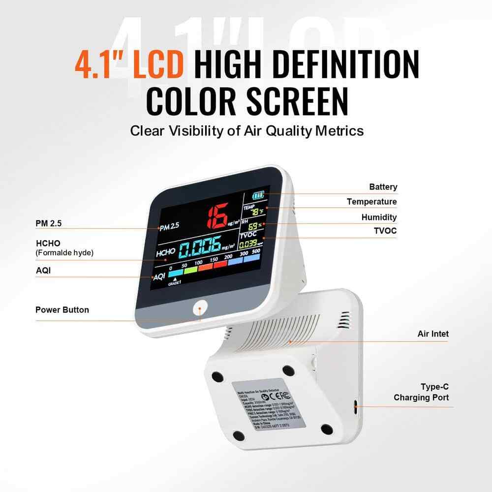 SKYSHALO Mini Air Quality Monitor 8-IN-1 PM2.5 PM10 PM1.0 w/AQI