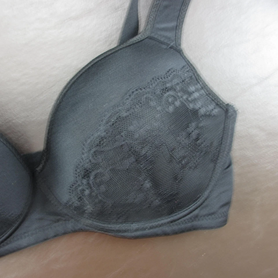 Sujetador Angelina 36DD Negro Encaje Acolchado Inalámbrico Cierre Ajustable Espalda Foto 4 de 4