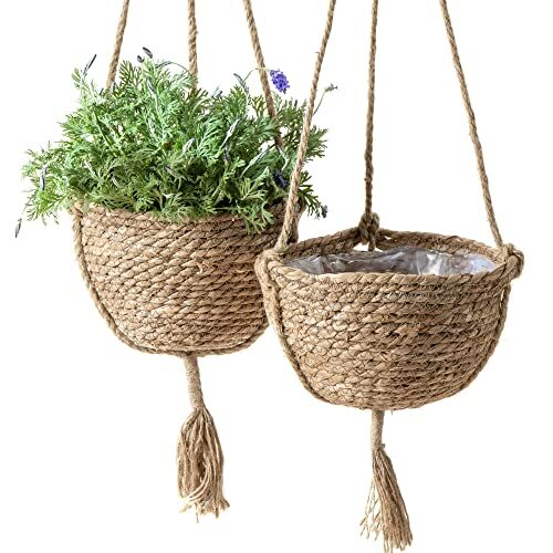 Natural Seagrass Hanging Planter Basket Set,Indoor Plant Pots, Small