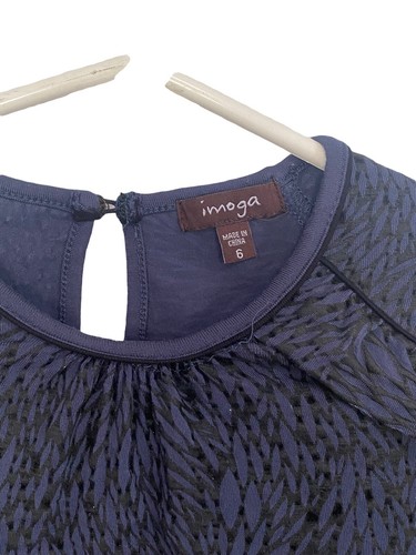 IMOGA – ROBIN VELVET TIERED LONG SLEEVE DRESS NAVY BLUE LEAVES SIZE 6 - Picture 3 of 7