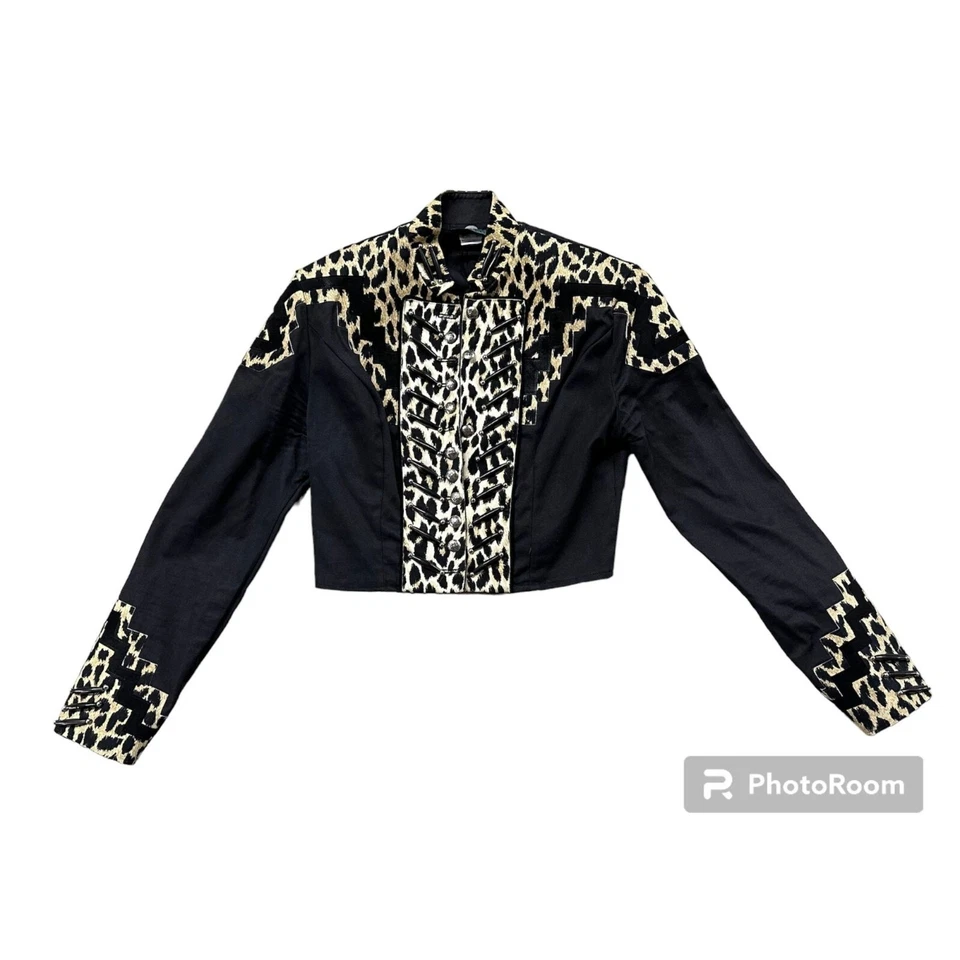 Chaqueta Western Rodeo Plateada Mesa Adornada Guepardo Animal Estampado Cuentas Pequeña Foto 3 de 4