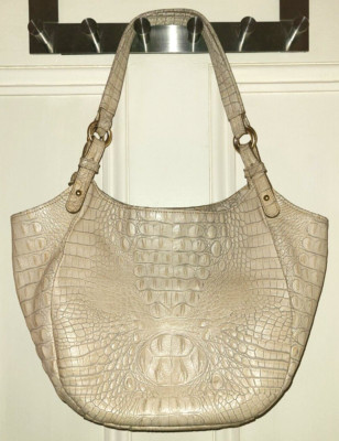 Brahmin Jacqueline ivory croc embossed leather dual handle shoulder bag / tote