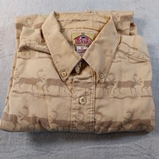 BARN FLY Men's Shirt Elk Print Medium Button Up Long Sleeve Size MADE IN USA