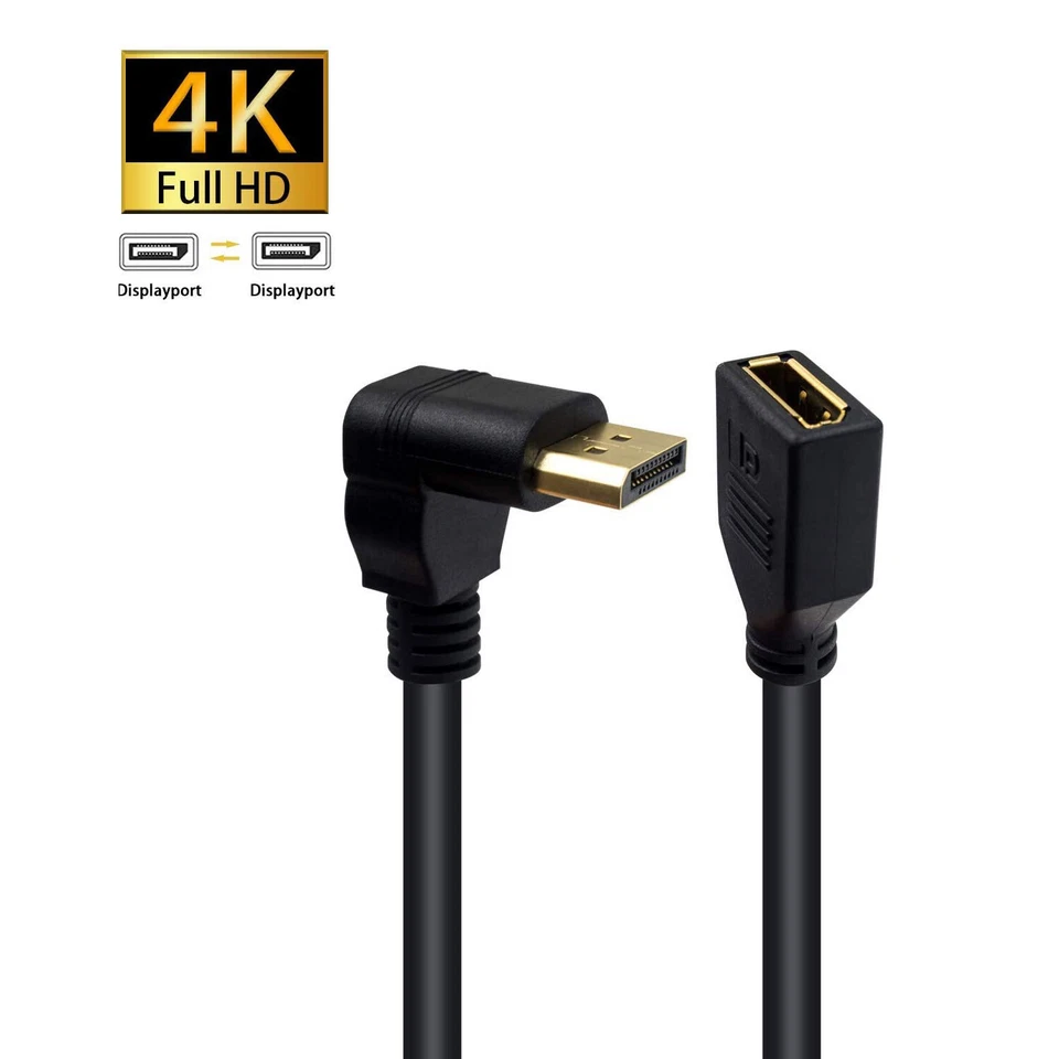 Up Angle 90 Degree Displayport DP Male to DP Female Extension Adapter Cable 30cm - Image 3 of 4