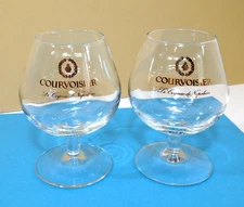 2 Courvoisier Le Cognac de Napoleon Snifter Bar Glass Gold Logo France