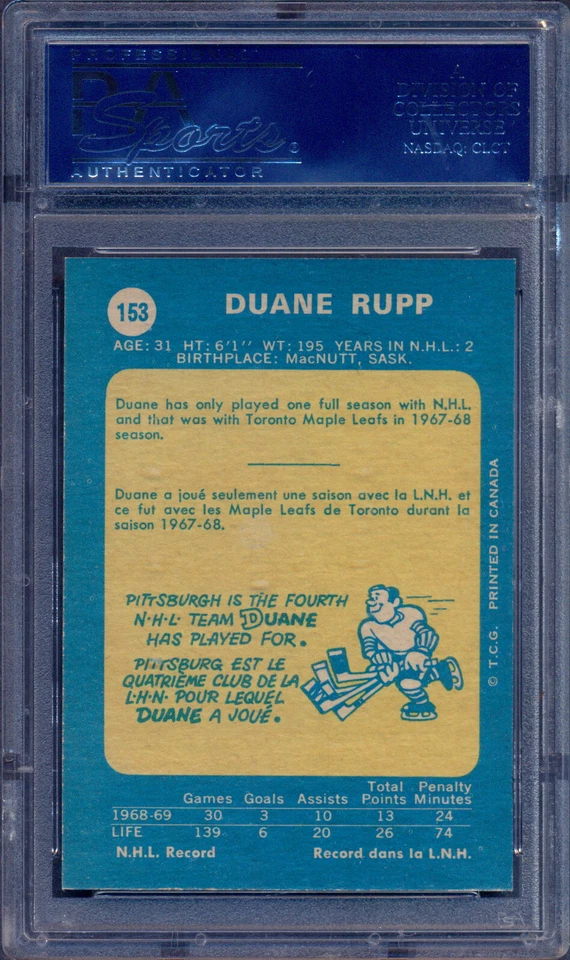 1969-70 O-Pee-Chee OPC Hockey NHL #153 Duane Rupp PSA 7 NM Pittsburgh Penguins - Image 2 of 2