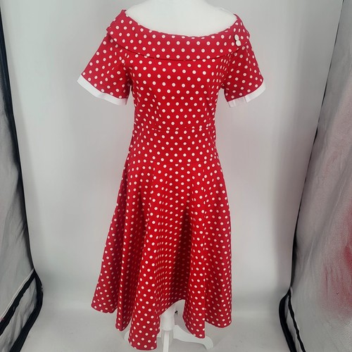 Abito Dolly and Dotty a cerchio intero rosso a pois swing manica corta US 8 UK 12 - Foto 2 di 10