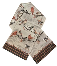 Winter Birds on a Branch Country Table Runner NEW Cardinals Chickadees 13 x 70"