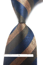 New Classic Striped Brown Blue JACQUARD WOVEN 100% Silk Men's Necktie Tie
