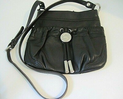 B Makowsky Black Pebbled Leather Crossbody Shoulder Bag  Nickel Hardware