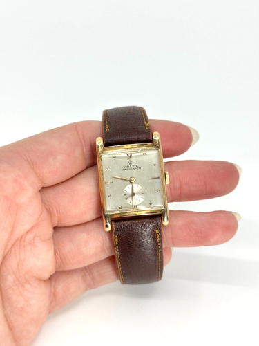 Vintage Rolex Precision 18K Solid Gold Mid Century Square Men's Wrist Watch (B)