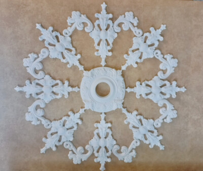 WD5 Ceiling Mirror Rose Alabaster Plaster Stucco Handmade - Diameter 56 Cm