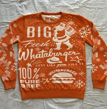 Mens Whataburger Ugly Christmas Holiday Sweater Size Large Pullover Knit