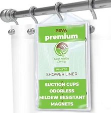 Heavy Duty PEVA White Shower Curtain Liner with Magnets & Suction Cups - 70 X...
