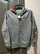 Puma Boy's M 10-12 Zip-up Heather Gray Burgundy Hoodie Sweatshirt New MSRP 45