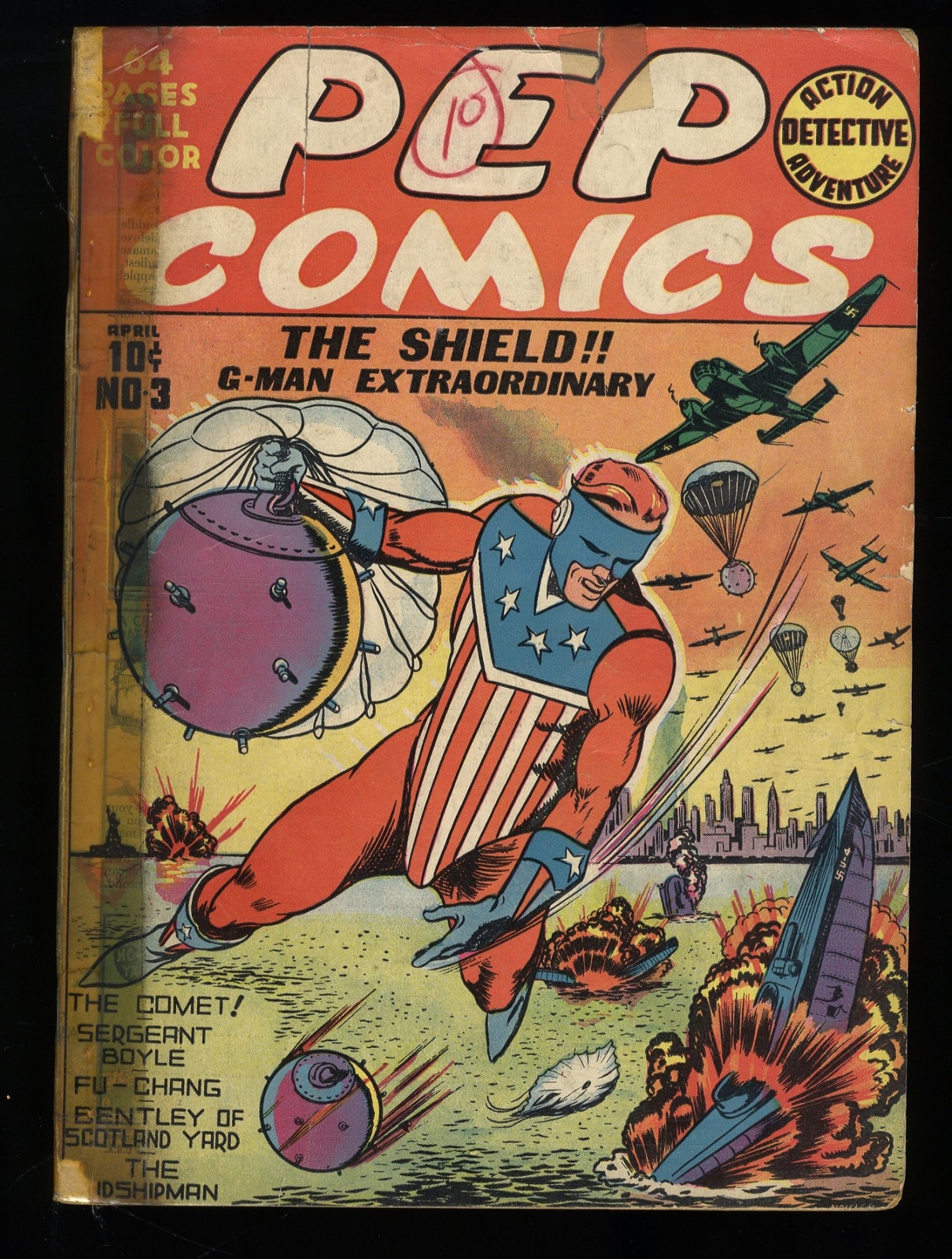 Pep Comics #3 Fair 1.0 Golden Age MLJ Superhero! The Shield! Archie 1940