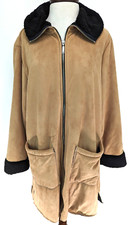 Vtg 90s Nils Women's Beige Hooded Black Sherpa Lined Zip Up Coat Usa Size L Euc*