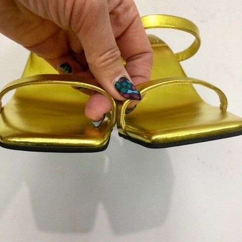 Jeffrey Campbell Tendresse Slide Sandal In Gold Metallic Leather Strappy Size 6 - Picture 8 of 12