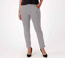 Candace Cameron Bure Slim Leg Ponte Pant-Blck Houndstooth-Petite Small-A522997