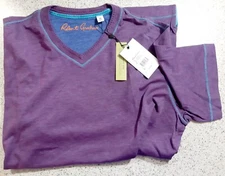 New Robert Graham SS T Shirt Nomads Heather Purple Classic Fit V Neck Sz M