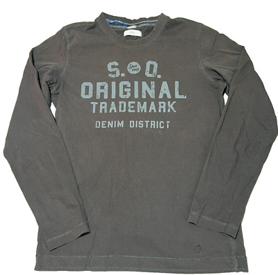 S Oliver Shirt Mens Medium Gray Long Sleeve Denim District Graphic Y2K Style