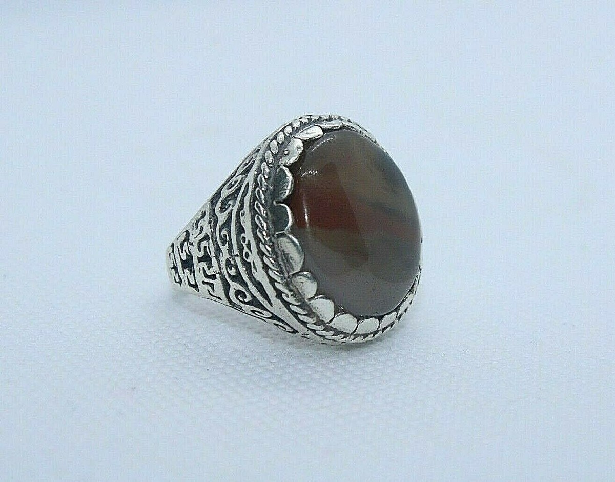 ISLAMIC STERLING SILVER 925 Yemen Agate Aqeeq Men Ring Yemeni خاتم