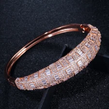 Luxury Bangle Jewelry Accessories Cubic Zircon Dubai Rose Gold Plated Big Bridal