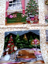 Fabric RJR Panel "Moonlight Candle Light" Christmas Tree Village Fireworks $5.50