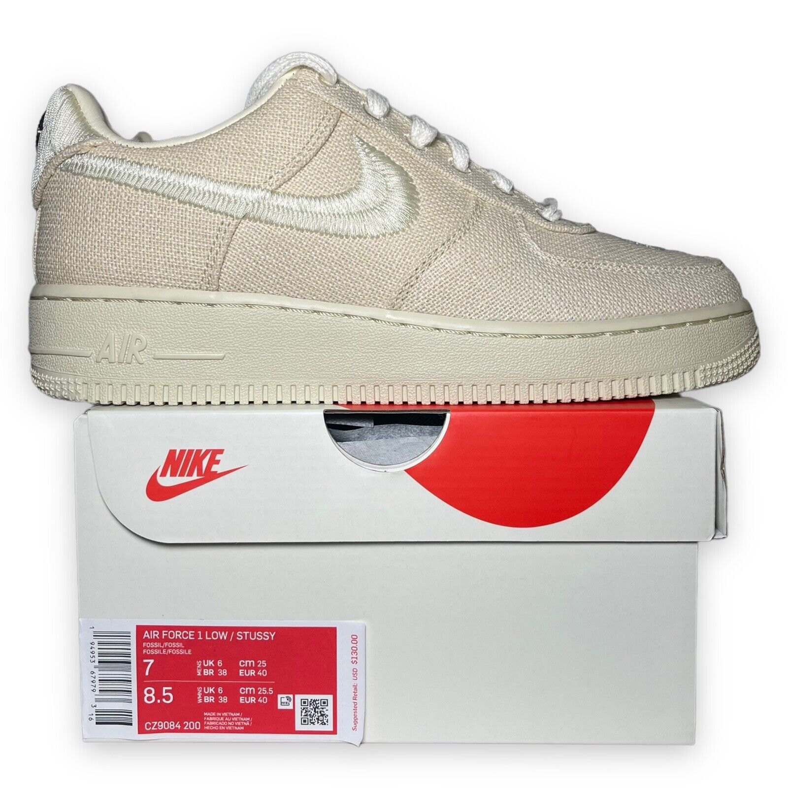Nike Air Force 1 Low Stussy Fossil CZ9084 200 - Mens Size 7 Women’s Size  8.5 New