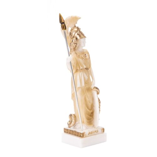 Athena With Owl Medusa Holding Shield Greek Goddess Alabaster Statue Gold 7 Inch - Picture 2 of 8