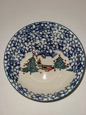 Tienshan Folkcraft Salad Soup Cereal Bowl Cabin in The Snow Blue Stoneware 7"