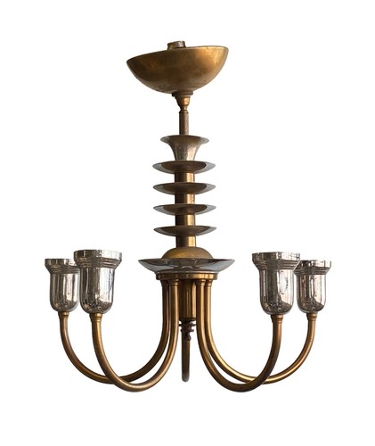 Jetson Art Deco Nickel & Bronze Chandelier - Picture 2 of 5