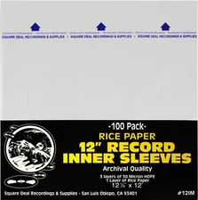 (100) 12" RICE PAPER Insert Plastic Record Inner Sleeves Vinyl ARCHIVAL #12IM