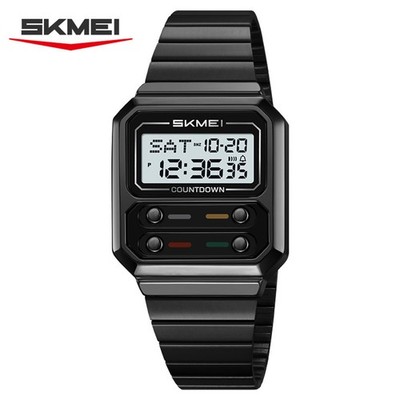 SKMEI Men Rectangle Watch Digital LED Wristwatch Fashion Black Steel Boys Watch