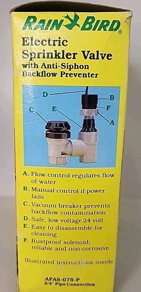 Rain Bird Automatic Anti-Siphon Sprinkler Valve APAS-075-P NIB 3/4" Pipe NEW NOS - Image 3 of 4