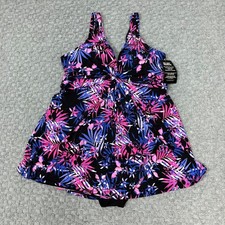 Swimsuits For All Swimdress Swimsuit Womens 16 Black Tropical Floral One Piece