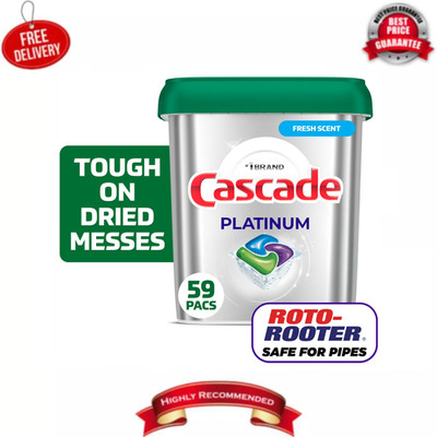 Cascade Platinum Dishwasher Pods, Dishwasher Detergent Soap Tabs, Fresh, 59 Ct