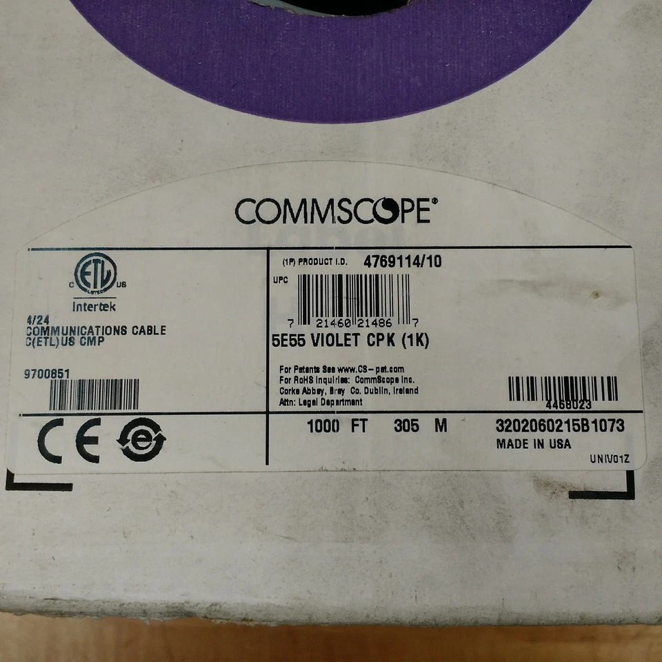 CommScope 5E55, 4769114/10 Violet Communication Cable - NEW - Image 2 of 4