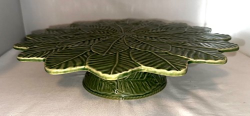 Rare Bordallo Pinheiro Portugal Lemon Leaf Pedestal Cake Plate Stand - Picture 3 of 6