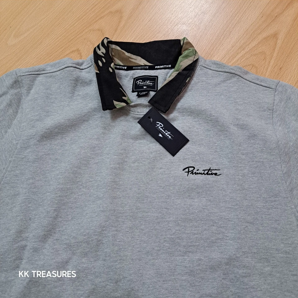 Primitive Skateboarding Jumper Mens XL Army Camo Collared Grey Sweatshirt New - Image 2 of 4