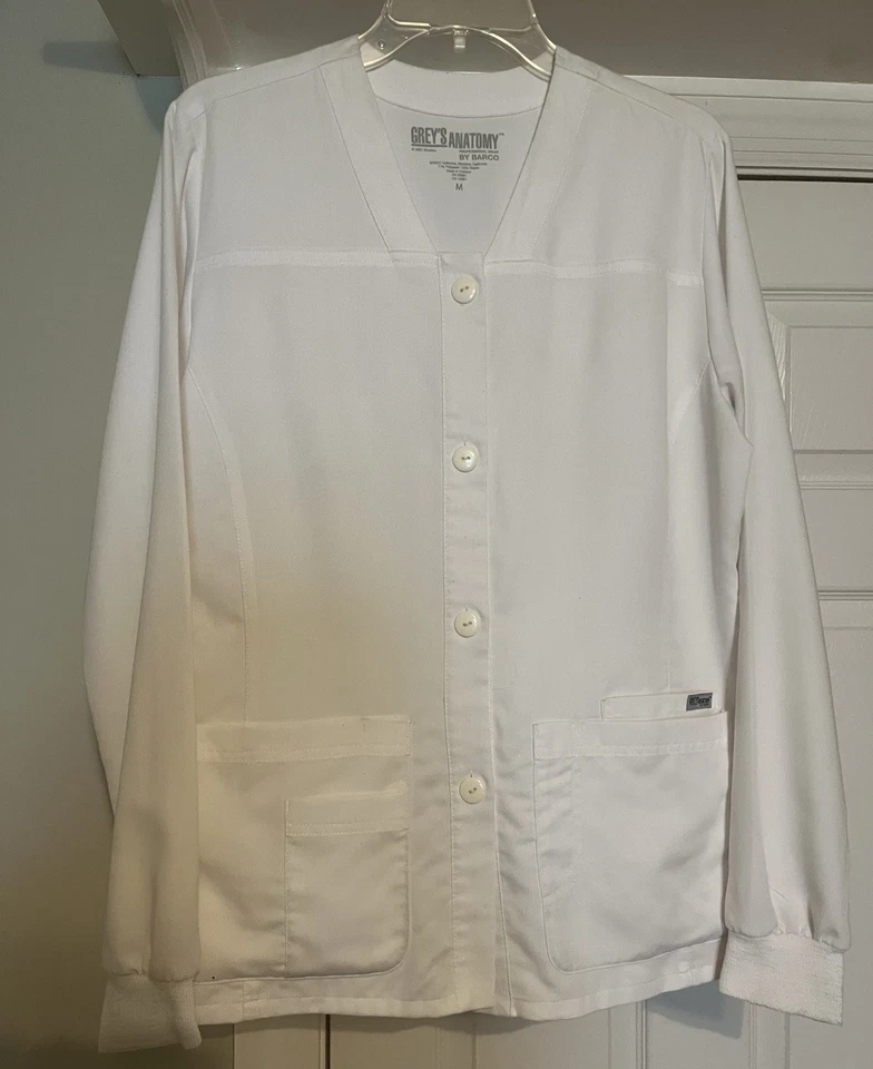 Grey's Anatomy Scrubs Medical Lab Coat Women’s Sz Med Long sleeve Pockets White - Image 2 of 4