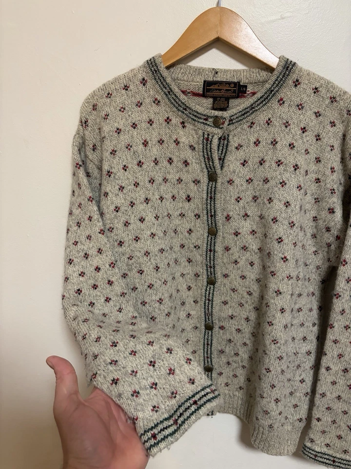 Cárdigan Eddie Bauer de Colección Años 80 Lana Botón Suéter Abuela Cottagecore Grande Foto 3 de 4