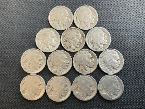 United States Vintage Coin Lot of 13 Buffalo Nickels Mixed Dates, Conditions