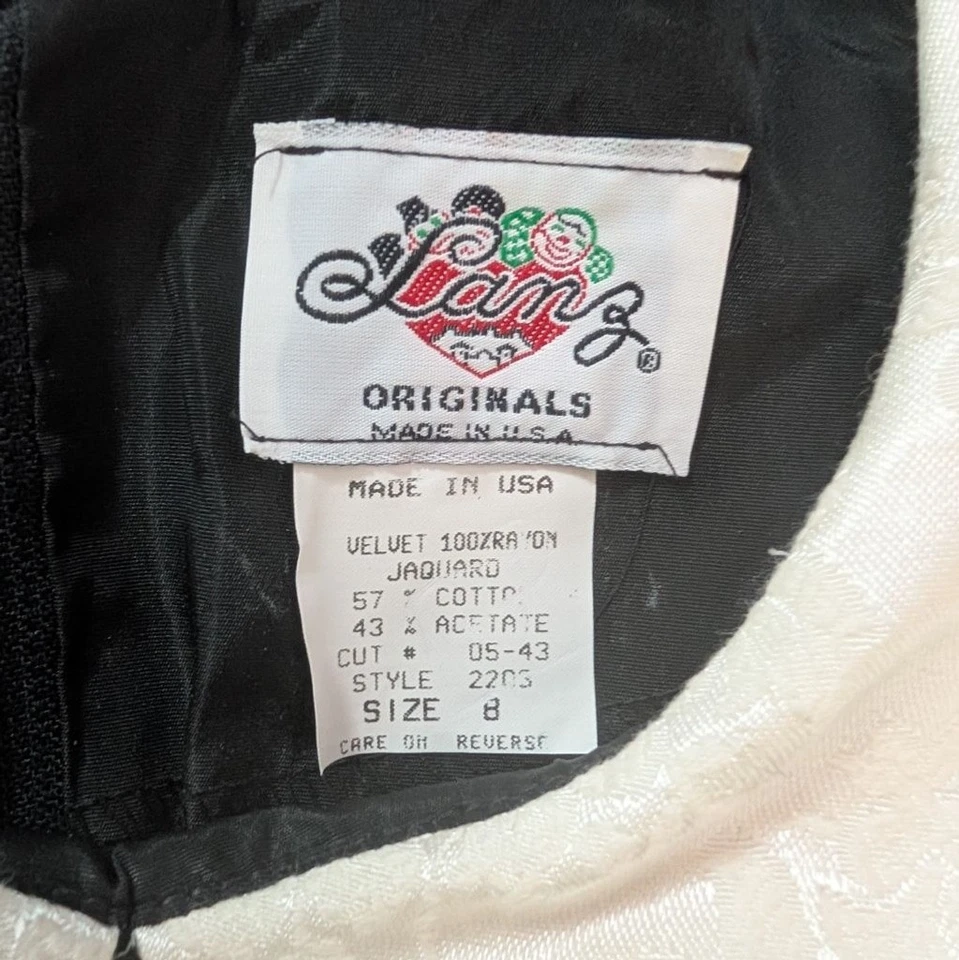 Lanz Originals винтажный черный бархат и кремовый жаккард миди платье - размер 8 - Изображение 4 из 4