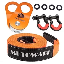  Off-Road Recovery Kit - 10 Ton Snatch Block + 20ft Tow Strap + D Ring Shackles