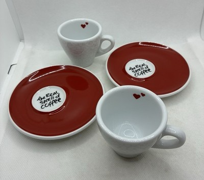 Rijo42 Espressotassen & Untertassen x2 rot weiß Kaffeeservice Portugal Café Style